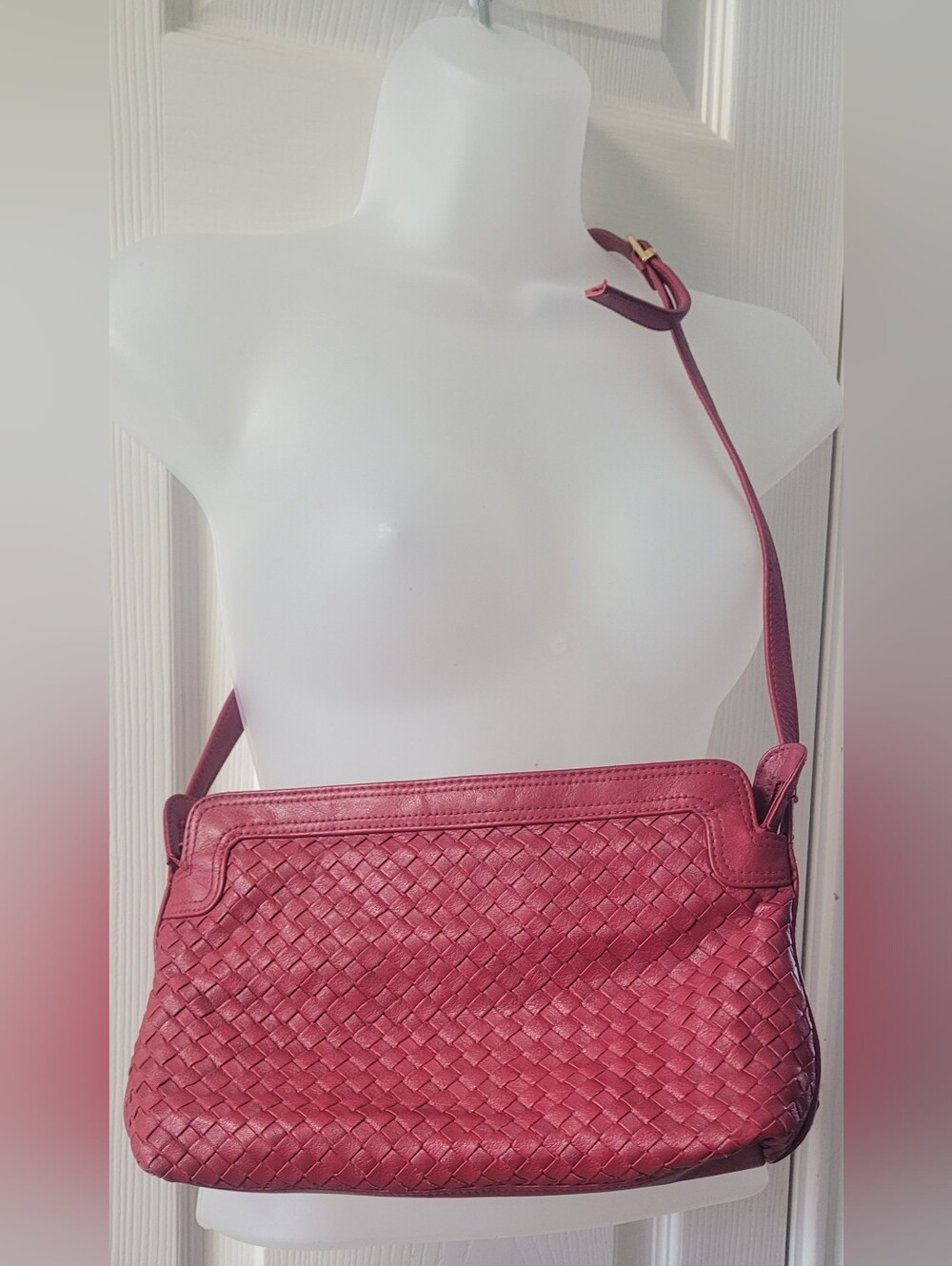 GANSON Woven Leather Crossbody Bag in Red